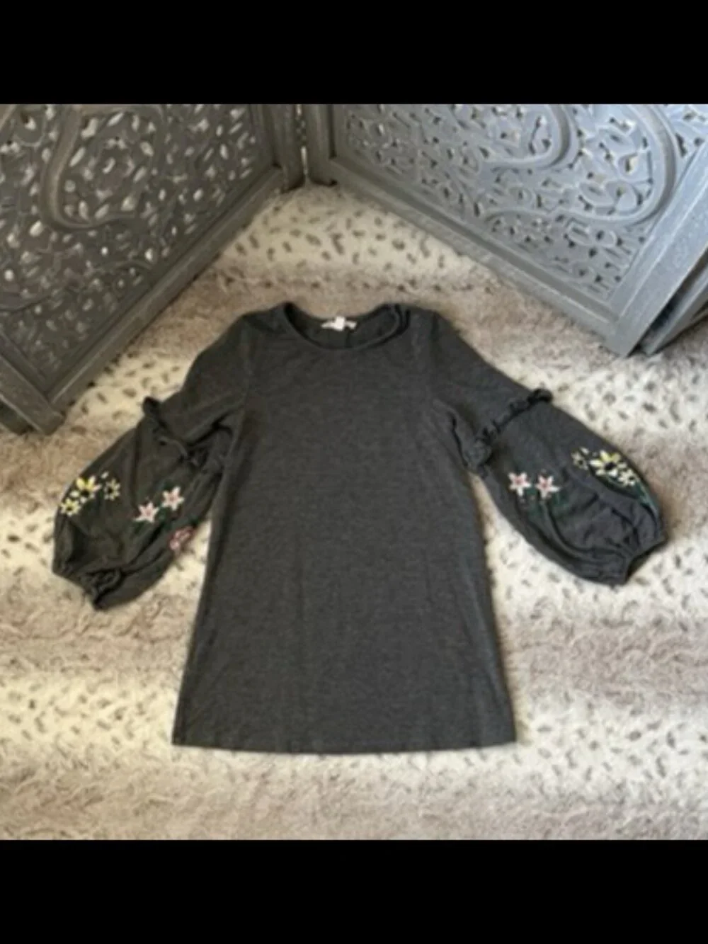 Truly Me gray long sleeve dress girls 5T floral embroidery fiesta girlhoodcore